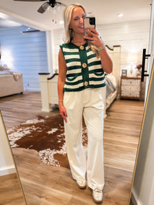 So Close Teal Stipe Sweater Vest Blouse