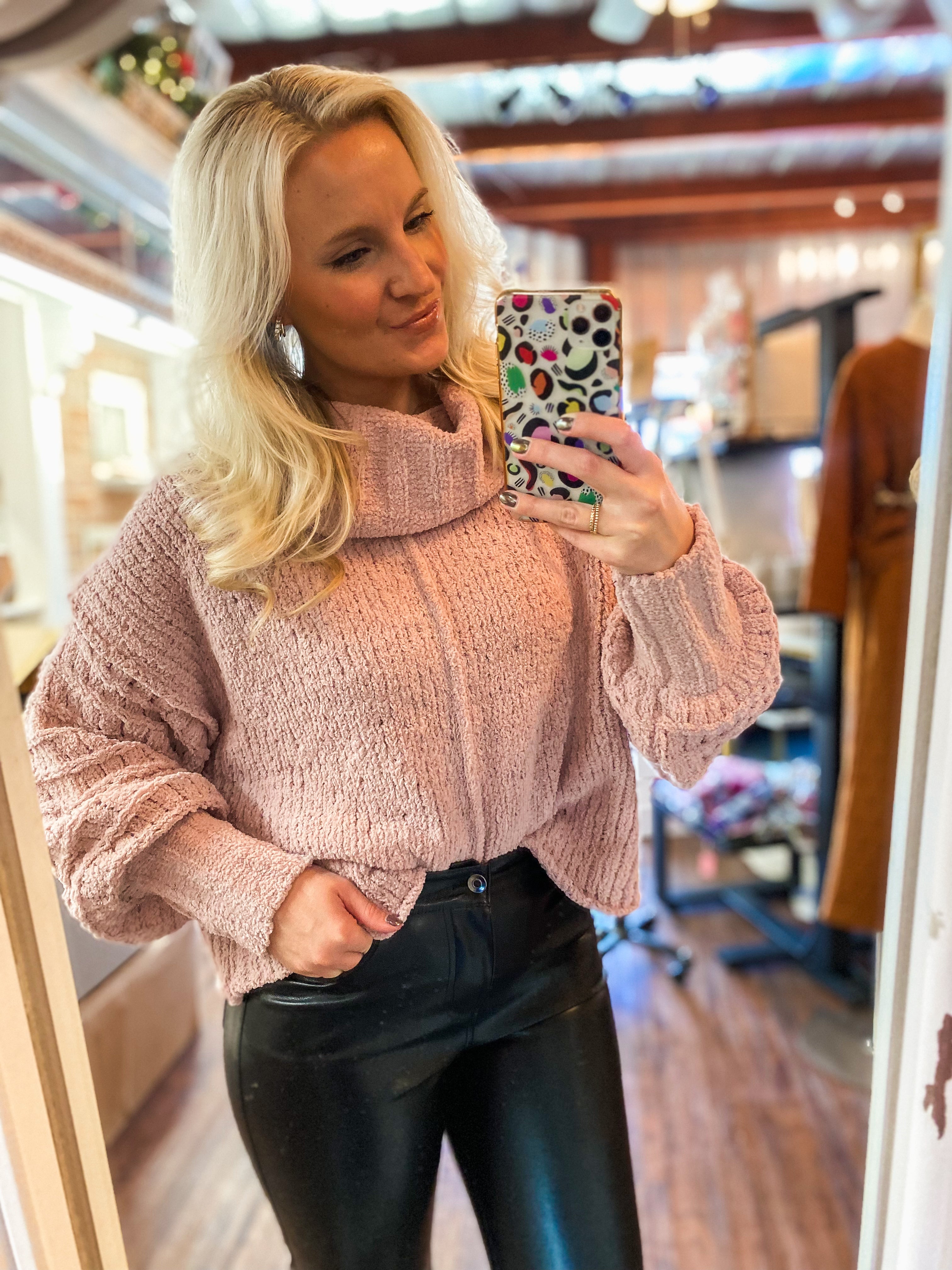 Eyes On You Blush Cowl Neck Sweater