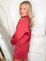 Load image into Gallery viewer, Up For It Brick Red Pullover &amp; Shorts Set
