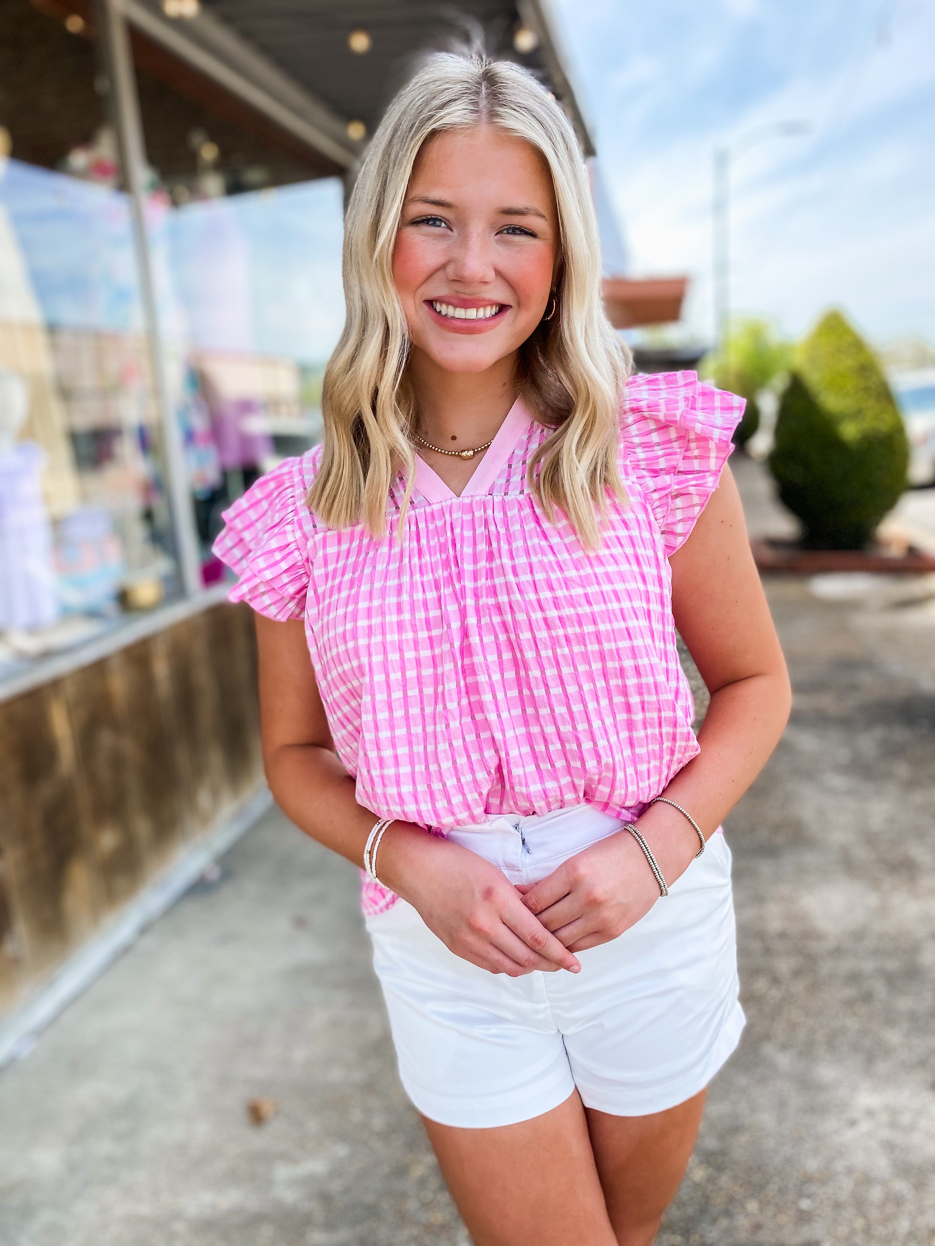 Sweet Spring Textured Pink Blouse