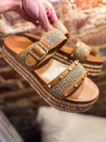 Load image into Gallery viewer, Walk Of Shame Tan Raffia Corkys Sandal

