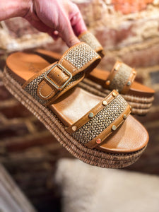 Walk Of Shame Tan Raffia Corkys Sandal