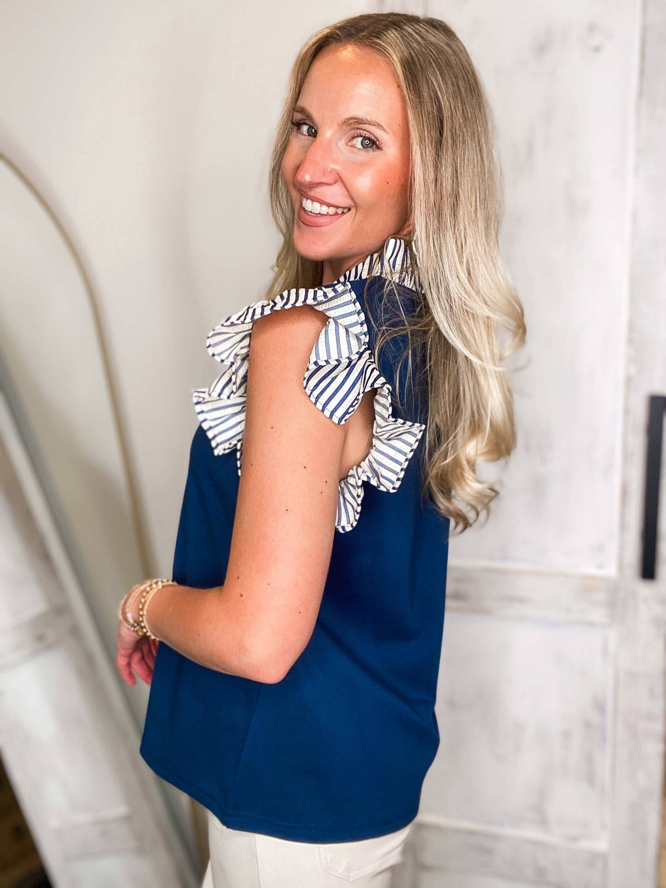 Lay It On Me Navy Contrast Blouse