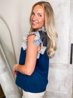Load image into Gallery viewer, Lay It On Me Navy Contrast Blouse
