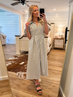 Load image into Gallery viewer, Taking Risks Black &amp; White Striped Midi Dress
