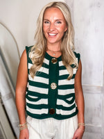 Load image into Gallery viewer, So Close Teal Stipe Sweater Vest Blouse
