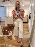 Load image into Gallery viewer, Fresh Take Blue/Blush Floral Contrast Blouse
