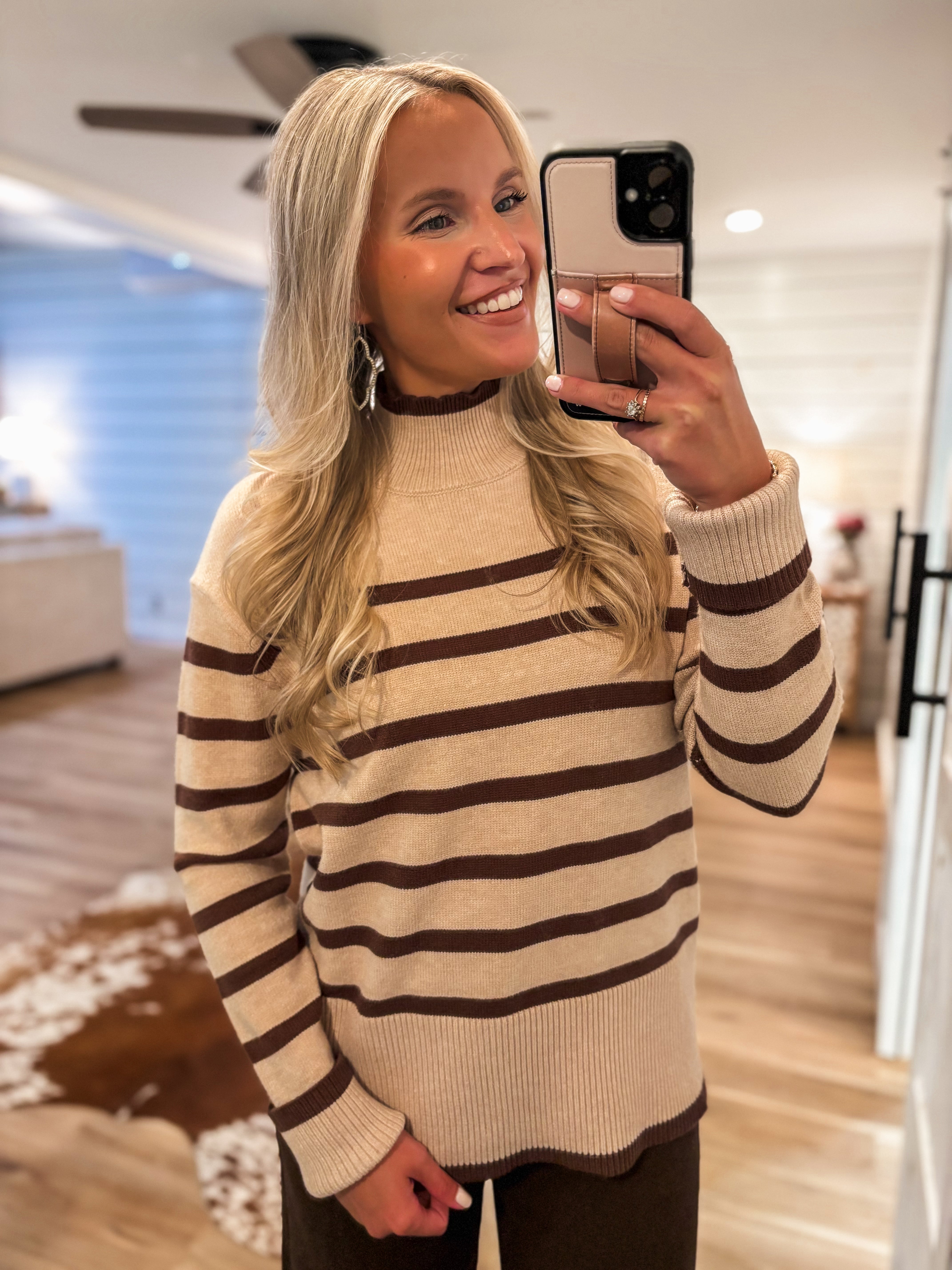 Coming Over Taupe & Brown Stripe Sweater
