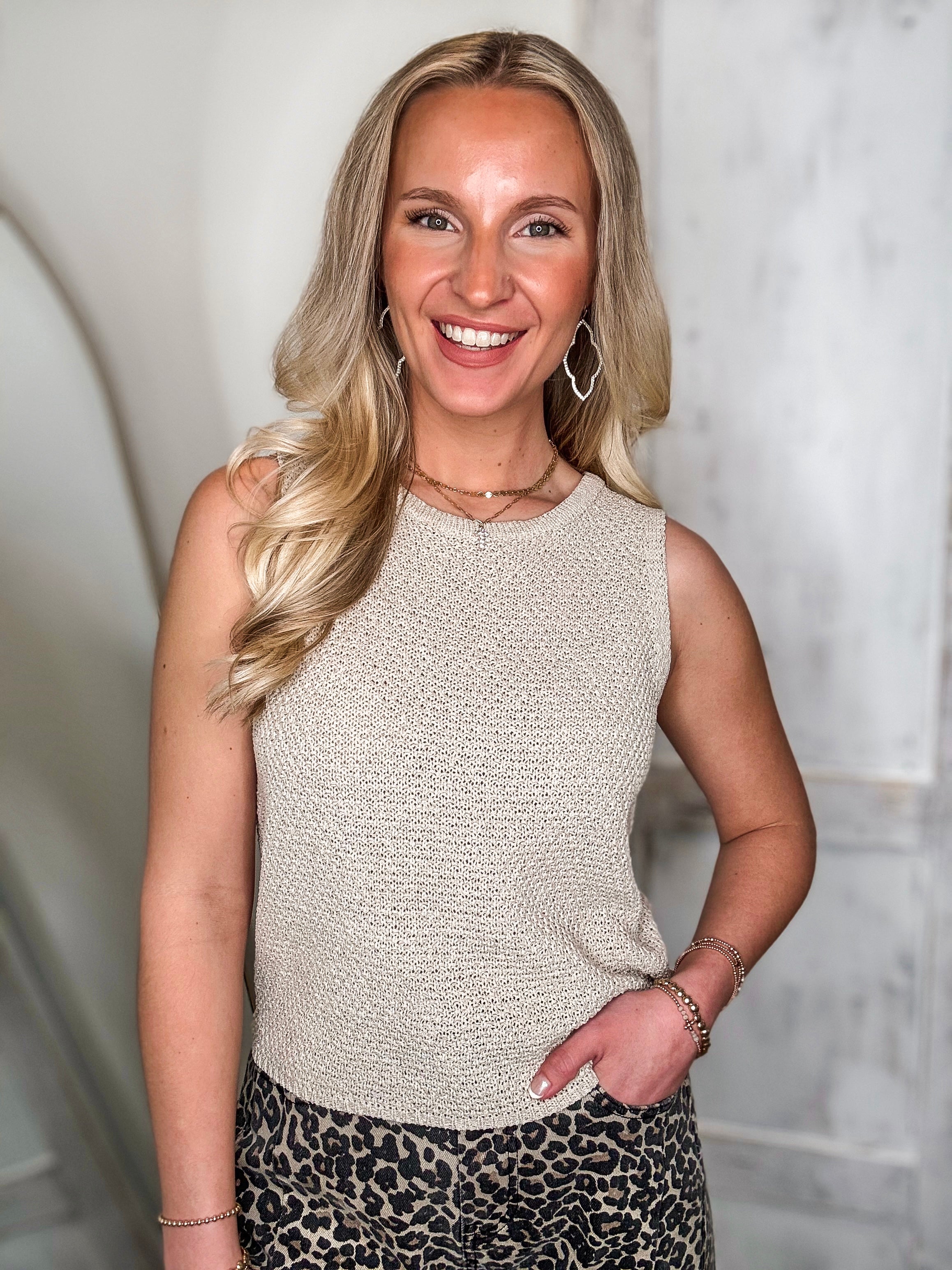 Dream Of Me Taupe Shimmer Knit Tank