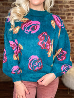 Load image into Gallery viewer, With Roses Teal Floral Sweater
