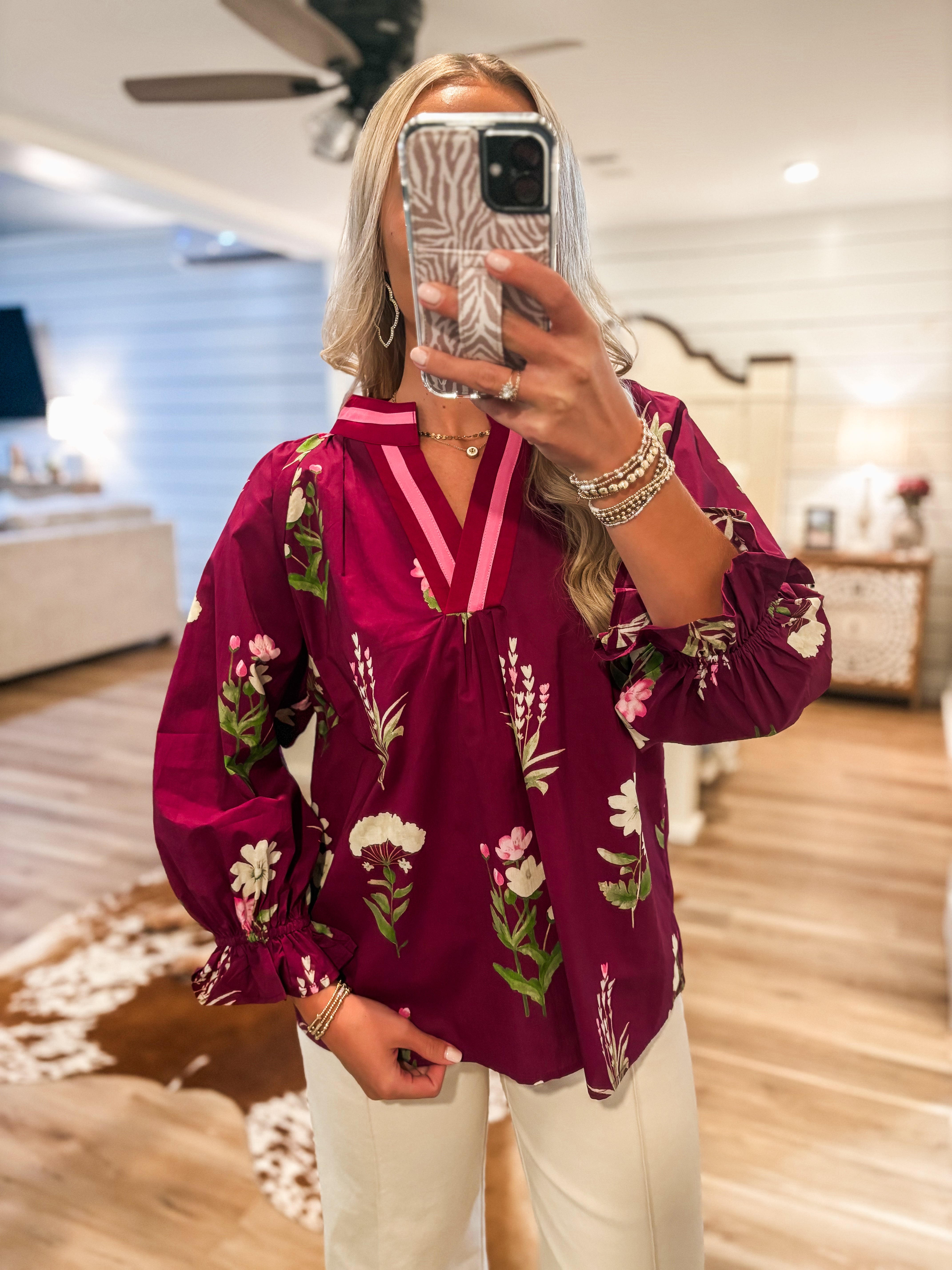 Over Here Plum Printed Blouse