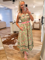 Load image into Gallery viewer, All Along Green/Pink Floral Midi Dress
