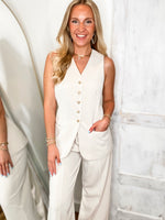 Load image into Gallery viewer, Make Them Stare Cream Vest Blouse &amp; Trouser Pant Set
