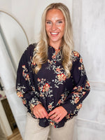 Load image into Gallery viewer, Today&#39;s Plan Black Floral L/S Blouse
