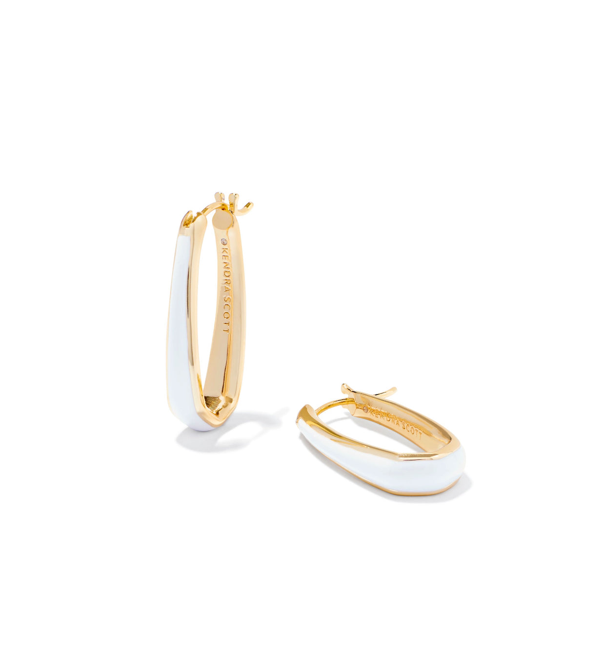 Kelsey White Enamel Gold Hoop Earrings