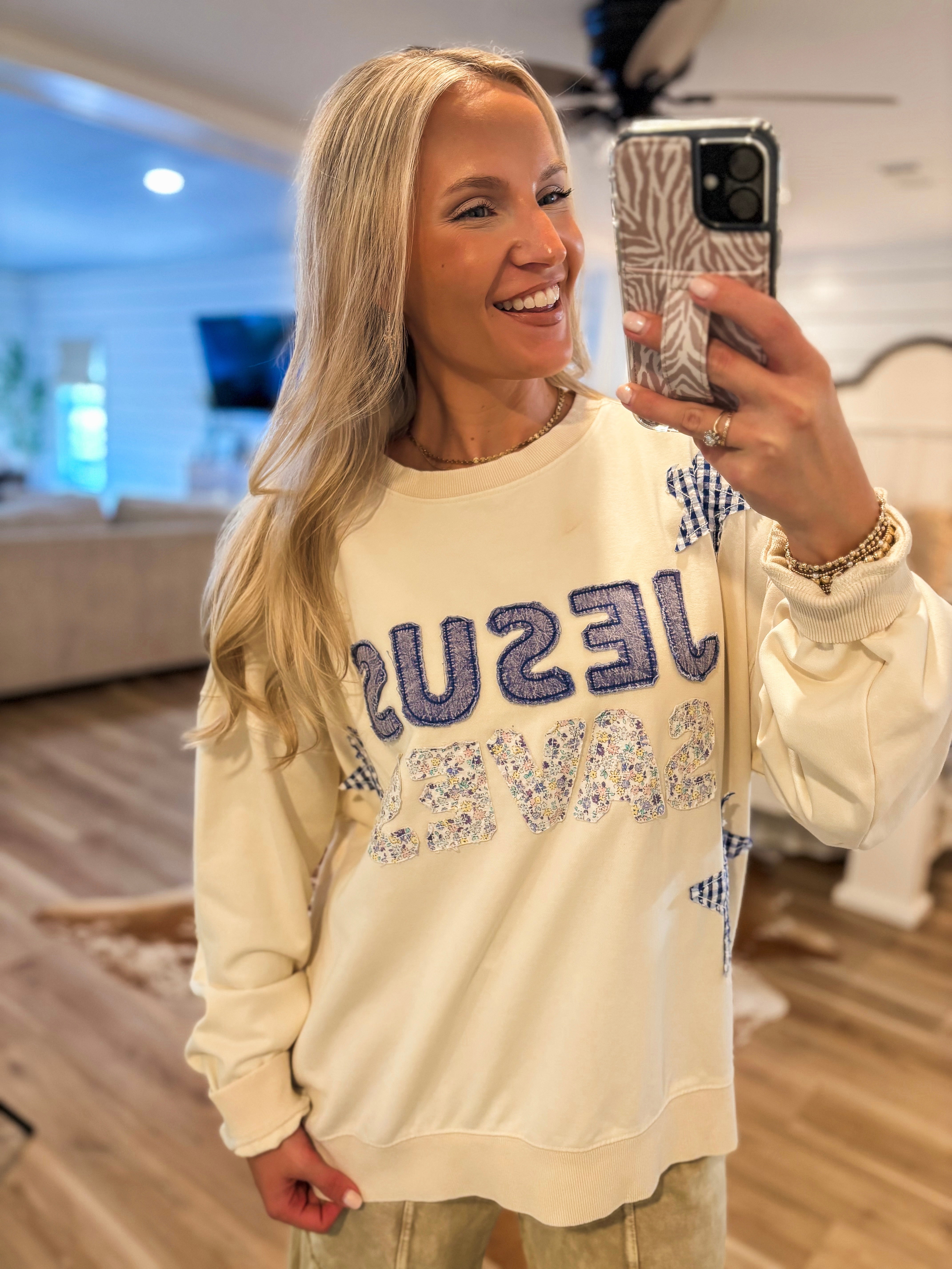 Jesus Saves Patch Letter Oat Pullover