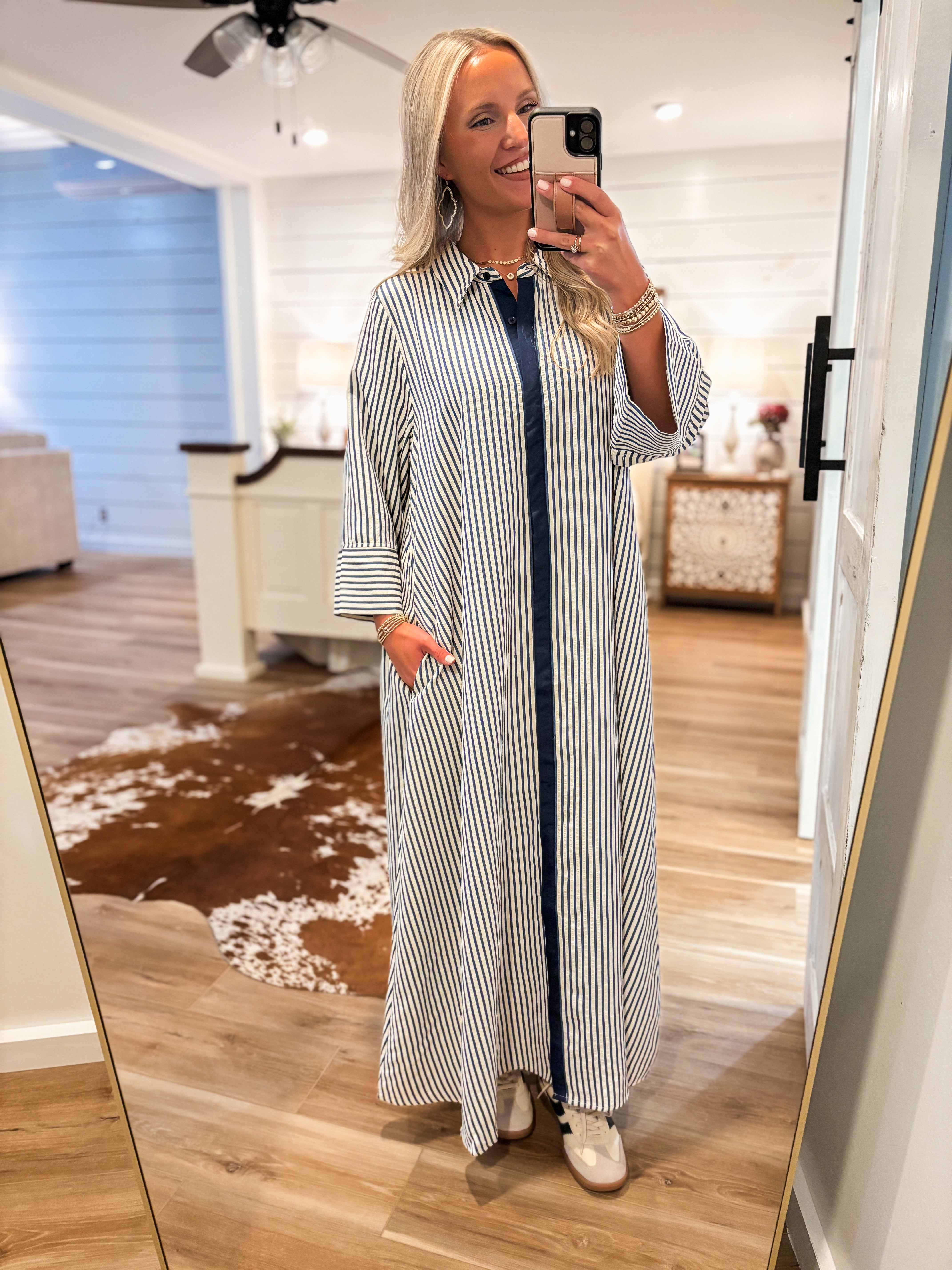 Long Distance Indigo Stripe Maxi Dress