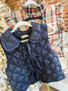 Cheerful Season Taupe & Black Plaid Puffer Vest