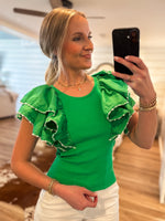 Load image into Gallery viewer, What If Kelly Green Ruffle Sleeve Blouse
