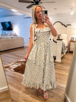 Load image into Gallery viewer, Dreaming Here Cream/Blue Floral Midi Dress
