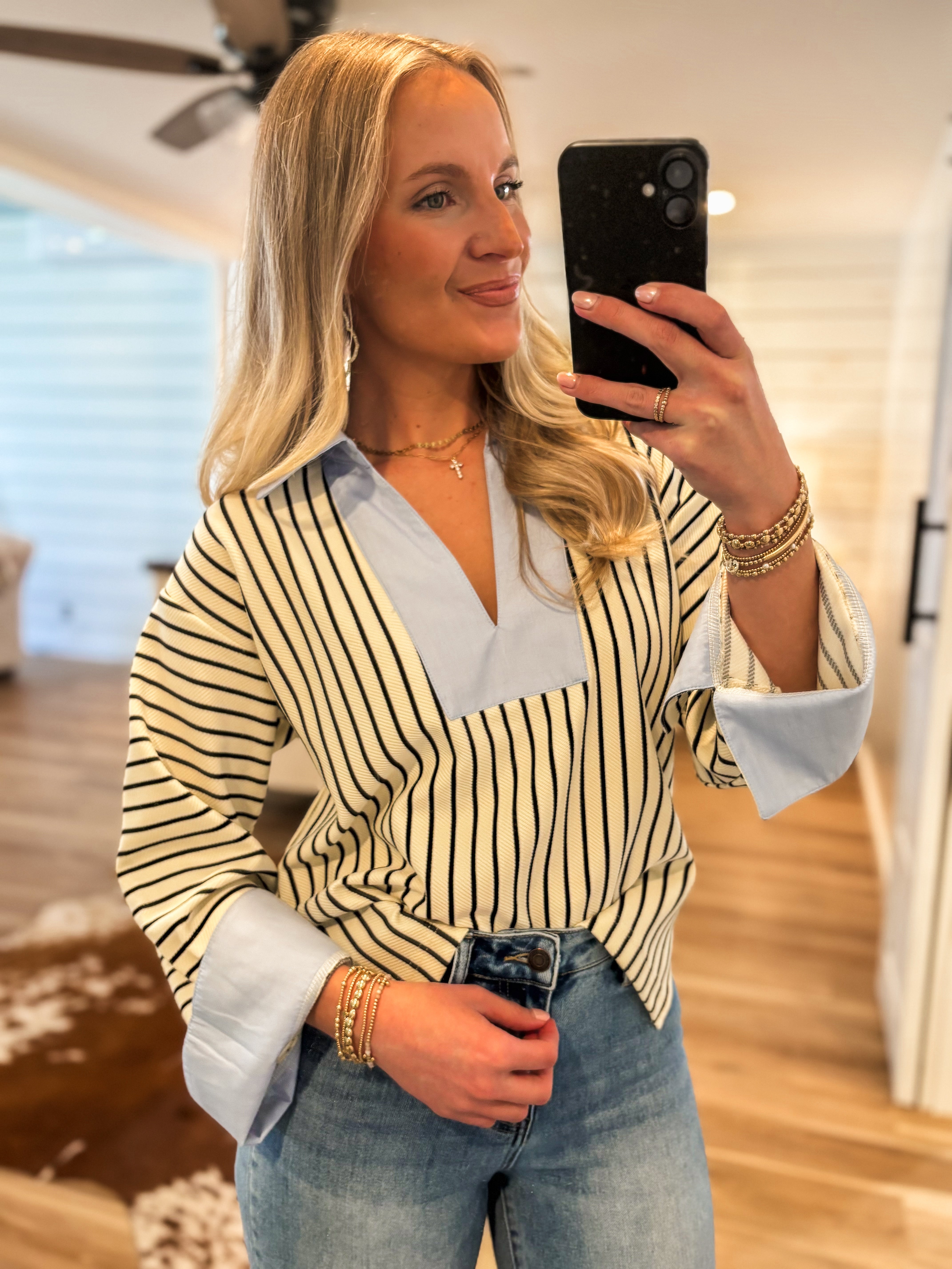 Telling You Stripe Contrast Blouse