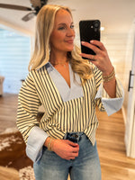 Load image into Gallery viewer, Telling You Stripe Contrast Blouse

