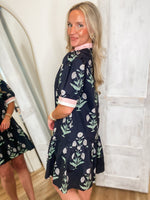 Load image into Gallery viewer, Walking By Navy/Blush Contrast Floral Mini Dress
