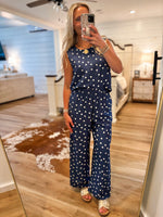 Load image into Gallery viewer, Holding On Navy Polka Dot Tank &amp; Lounge Pant Set
