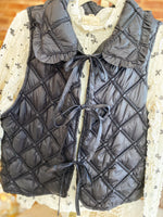 Load image into Gallery viewer, Always Mine Bow Tie Black Quilted Vest
