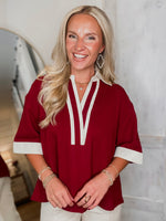 Load image into Gallery viewer, On A Break Maroon Contrast S/S Blouse
