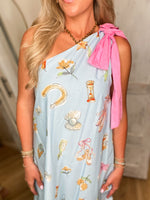Load image into Gallery viewer, Seashell Dreams Blue One Shoulder Printed Maxi Dress
