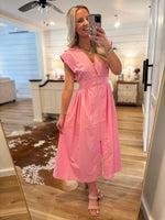 Load image into Gallery viewer, Way Up Pastel Pink Front Zip Midi Dress
