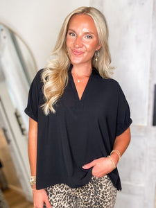 Just Fine Black Tunic Blouse