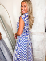Load image into Gallery viewer, Way Out Blue Stripe Midi Dress

