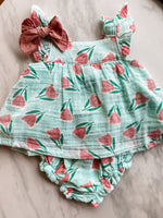Load image into Gallery viewer, Angel Dear Butterfly Sleeve Pinafore &amp; High Waisted Diaper Cover - Tulips
