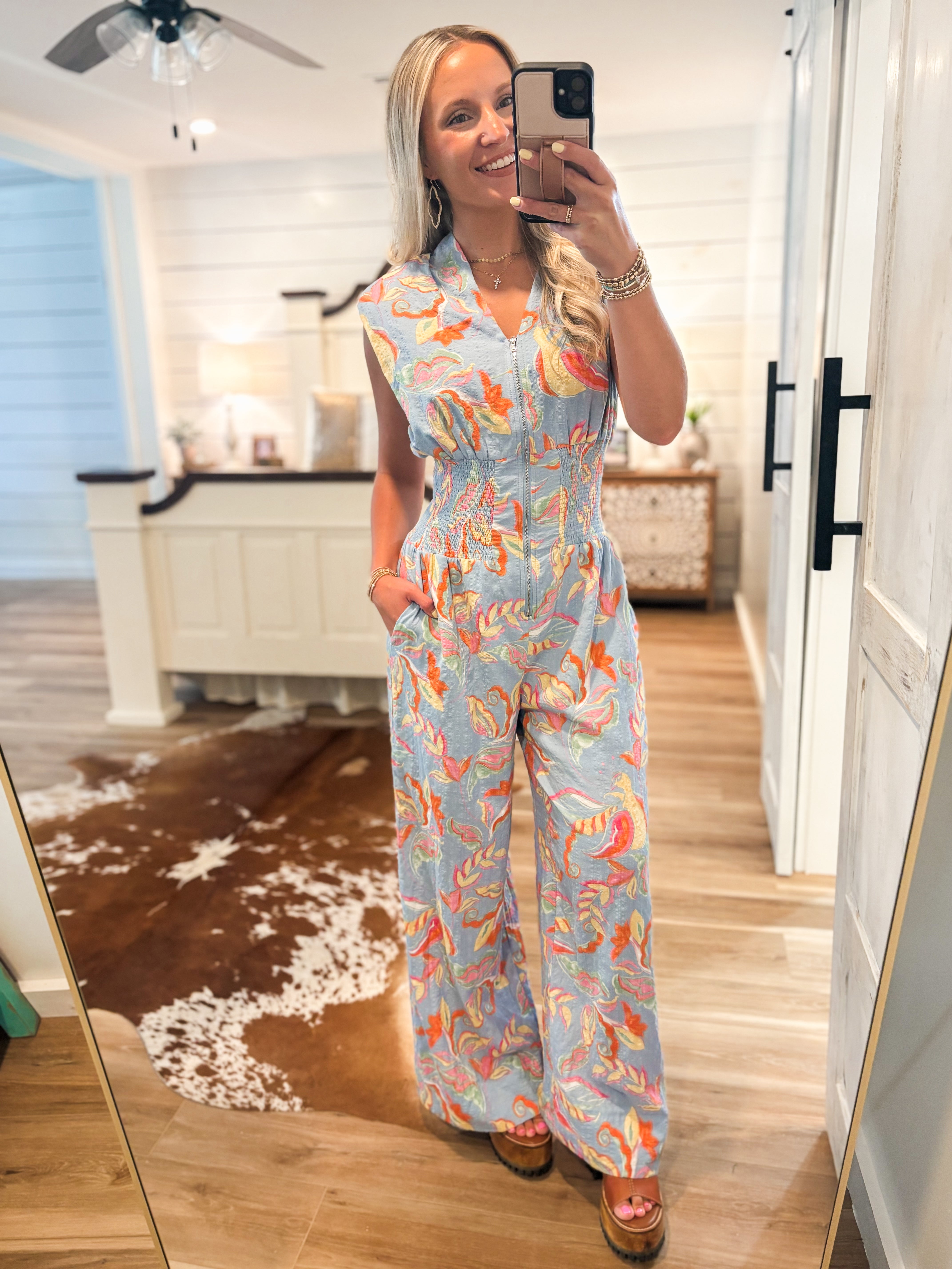 Get To You Blue Paisley Jumpsuit