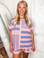 Load image into Gallery viewer, Sweet Treat Pink &amp; Blue Stripe UMGEE Tee &amp; Shorts Set
