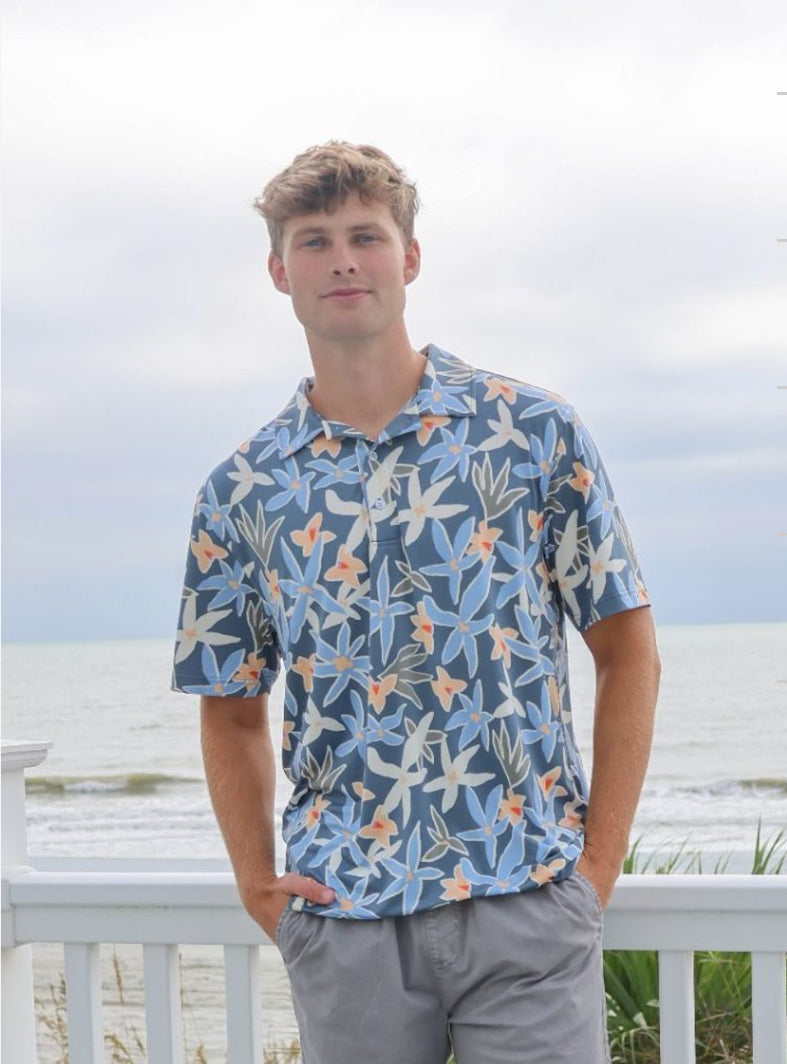 Tropical Vibes Blue Floral Simply Southern Polo