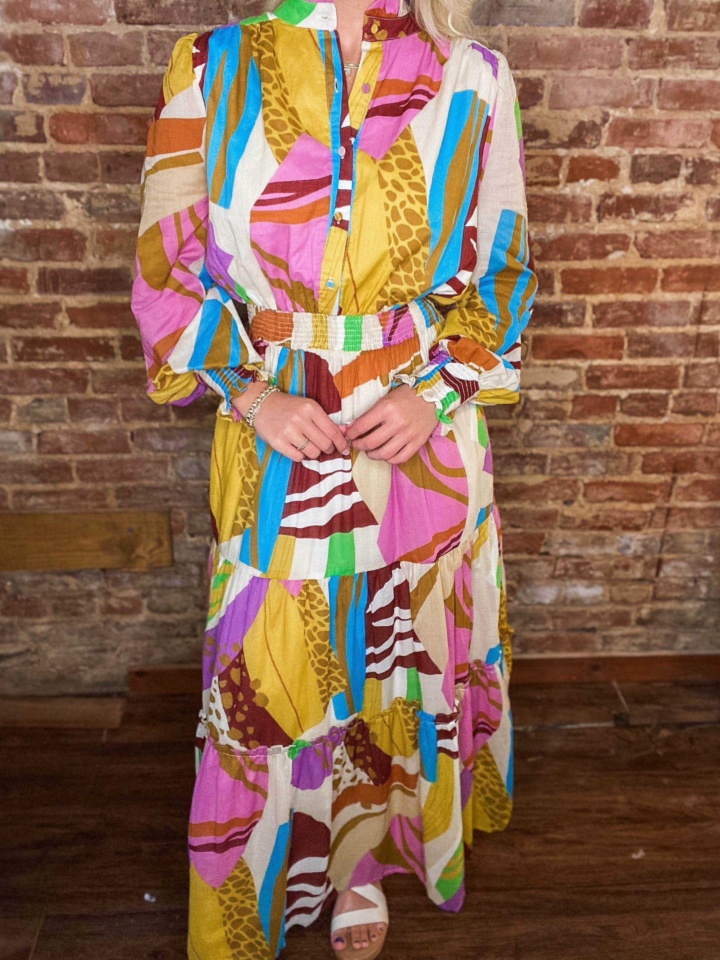 Just Us Multi Color Abstract Maxi Dress