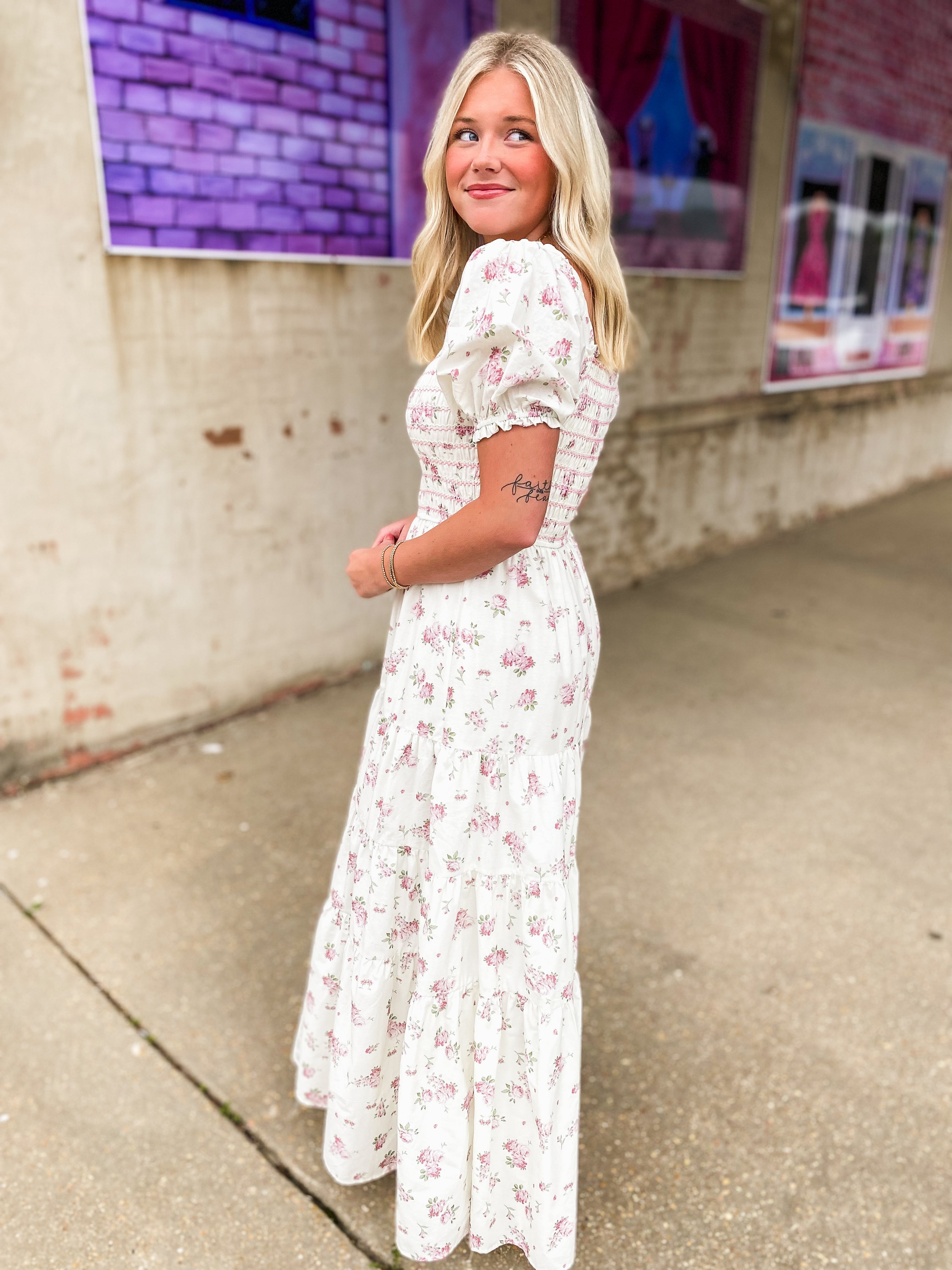 Express Your Love Pink & Ivory Floral Maxi Dress