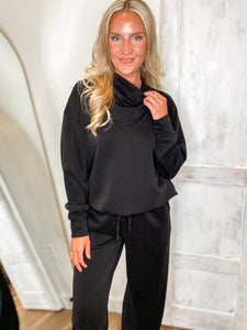 Set The Tone Black Modal Pullover & Jogger Pant Set