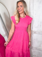 Load image into Gallery viewer, Passing Notes Fuchsia Midi Dress

