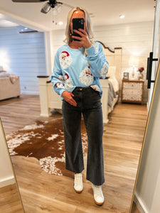 Santa Sequin Sky Blue Pullover