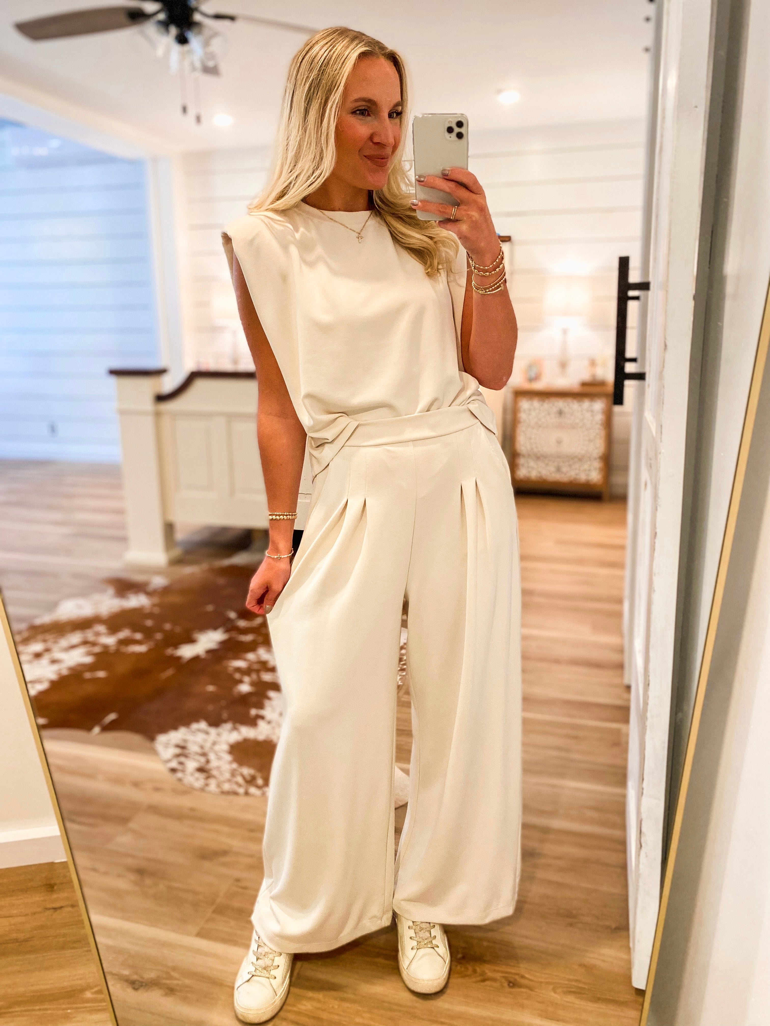 Taking Calls Ivory Pleated Lounge Pants