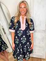 Load image into Gallery viewer, Walking By Navy/Blush Contrast Floral Mini Dress
