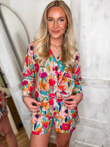 Taking It In Floral Pastel Button Down & Shorts Set