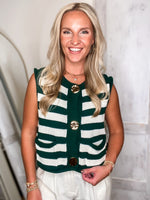 Load image into Gallery viewer, So Close Teal Stipe Sweater Vest Blouse
