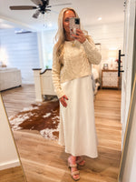 Load image into Gallery viewer, Champagne Knit Sweater 2 pc Satin Dress
