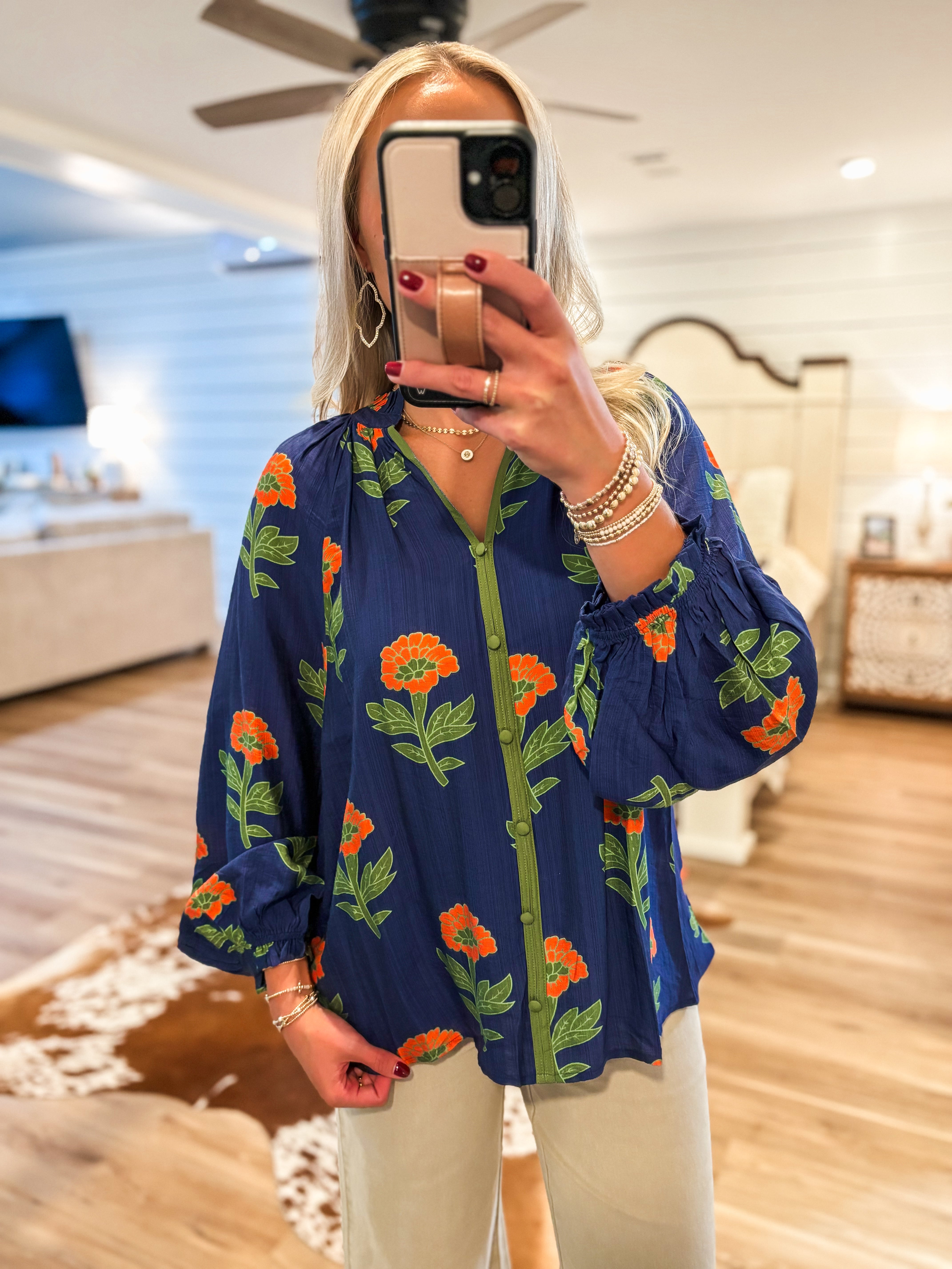 My Type Navy Floral Contrast Blouse
