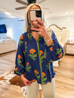 Load image into Gallery viewer, My Type Navy Floral Contrast Blouse
